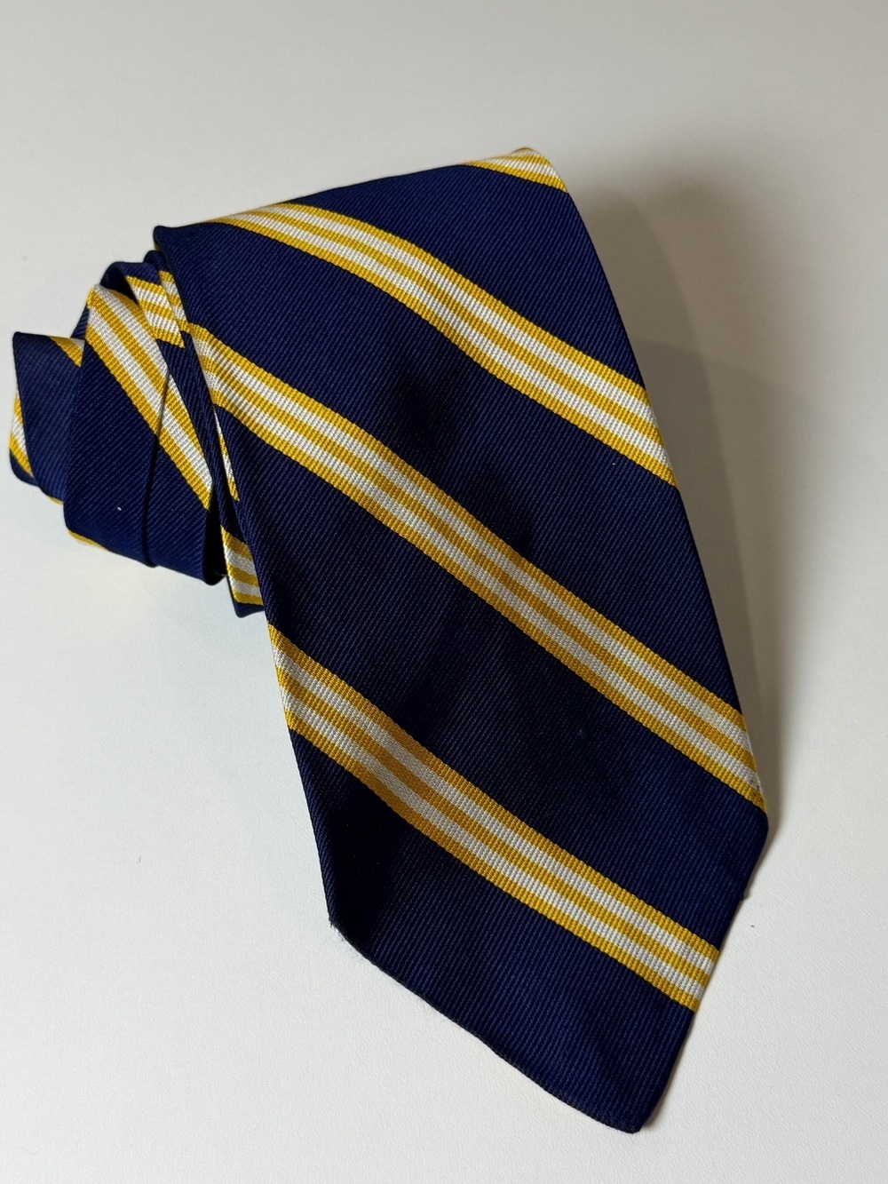 Abercrombie & Fitch Navy Tie with Yellow and White Stripes Made in USA 100% Silk